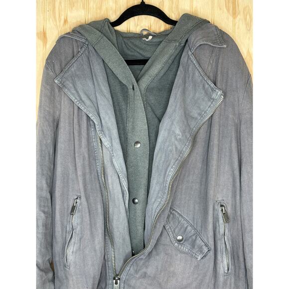 Free People Grunge Gray Double Layer 2-Fer Jacket Coat Snap Zip Pockets Size XS - Picture 8 of 11
